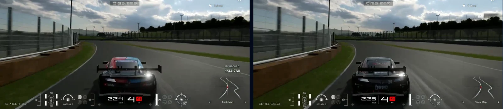 GT7 Suzuka, Dunlop, in Traces Compare: our Honda NSX CONCEPT-GT and the reference at the same metre, Dunlop curve flat out uphill